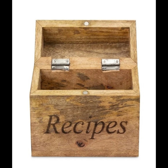 6" Blue and White "Recipes" Carved Decal Wood Recipe Box - Picture 4 of 8